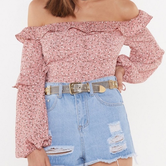 Off the Shoulder Pink Floral Top - Picture 1 of 2
